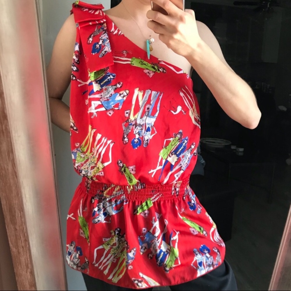 Vintage Top Girls Pattern Handmade Off Shoulder